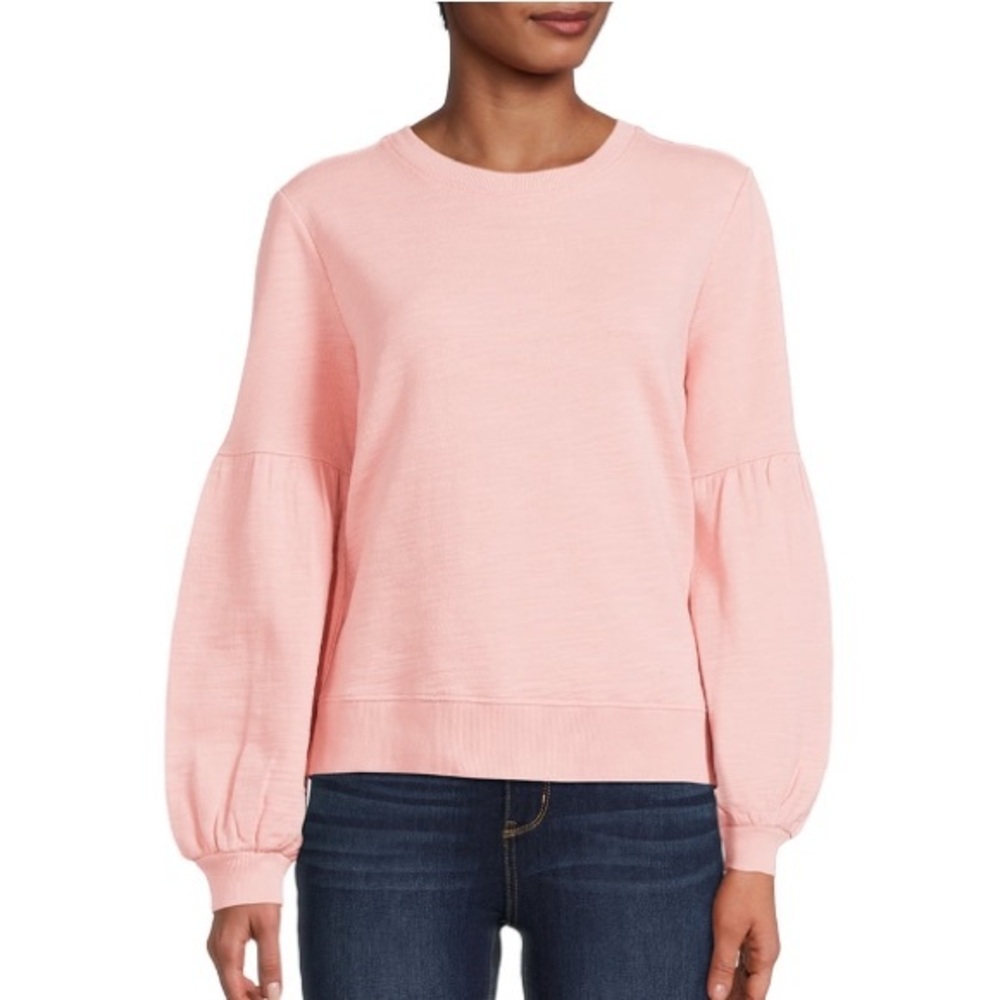 Time & Tru size L Sandstone Pink Cotton long Blouson Sleeve pullover Sweatshirt